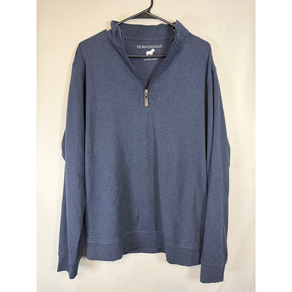 Horn Legend Mens Navy Blue Cotton Classic Quarter Zip Pullover Sweater XL